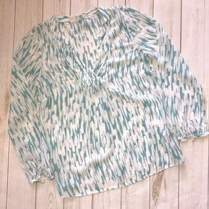 Boden Turquoise & White Viscose Silk Blend Blouse